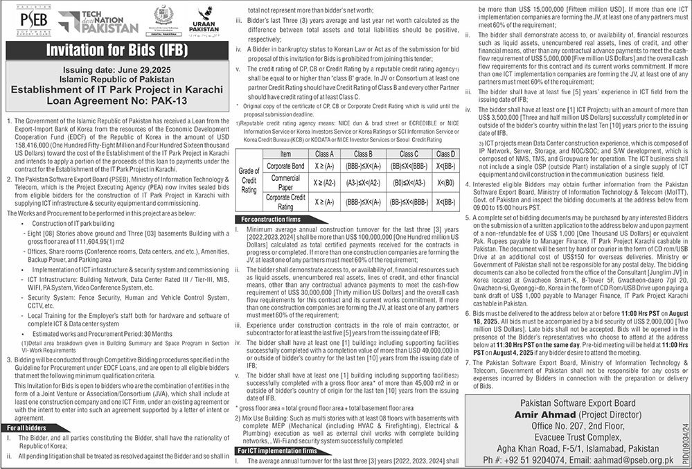 Pakistan Software Export Board Islamabad Tender Notice